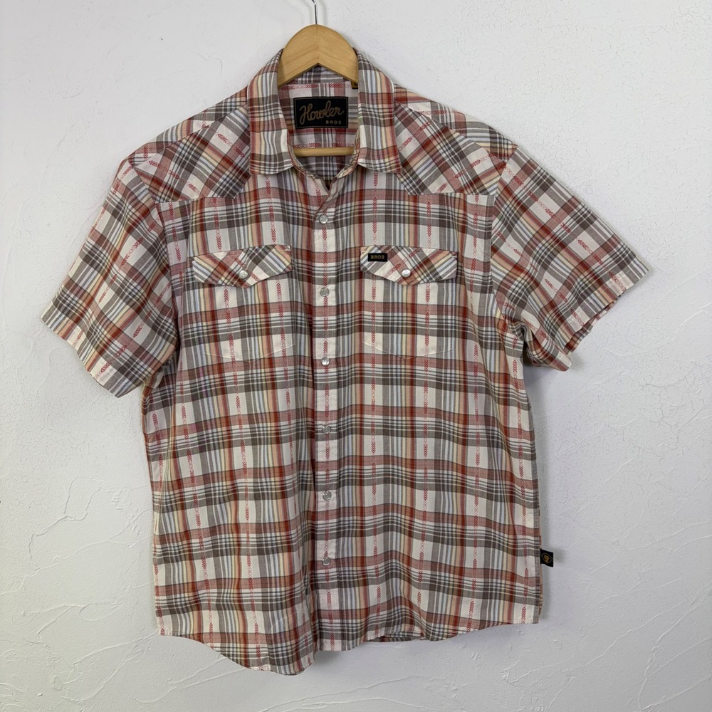 Howler Bros Pearl Snap Shirt Mens Medium Plaid Western Rockabilly Gorpcore